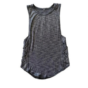 Lululemon Women's Bluish Gray Muscle Tank Top Size M Criss-Cross Detail